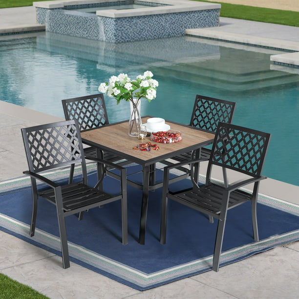 Mf Studio 5 Piece Patio Dining Set With 4pcs Metal Armrest Chairs And 1pc Larger Square Table Outdoor Furniture Umbrella Hole 1 57 Inches Com - Iron Patio Furniture Set