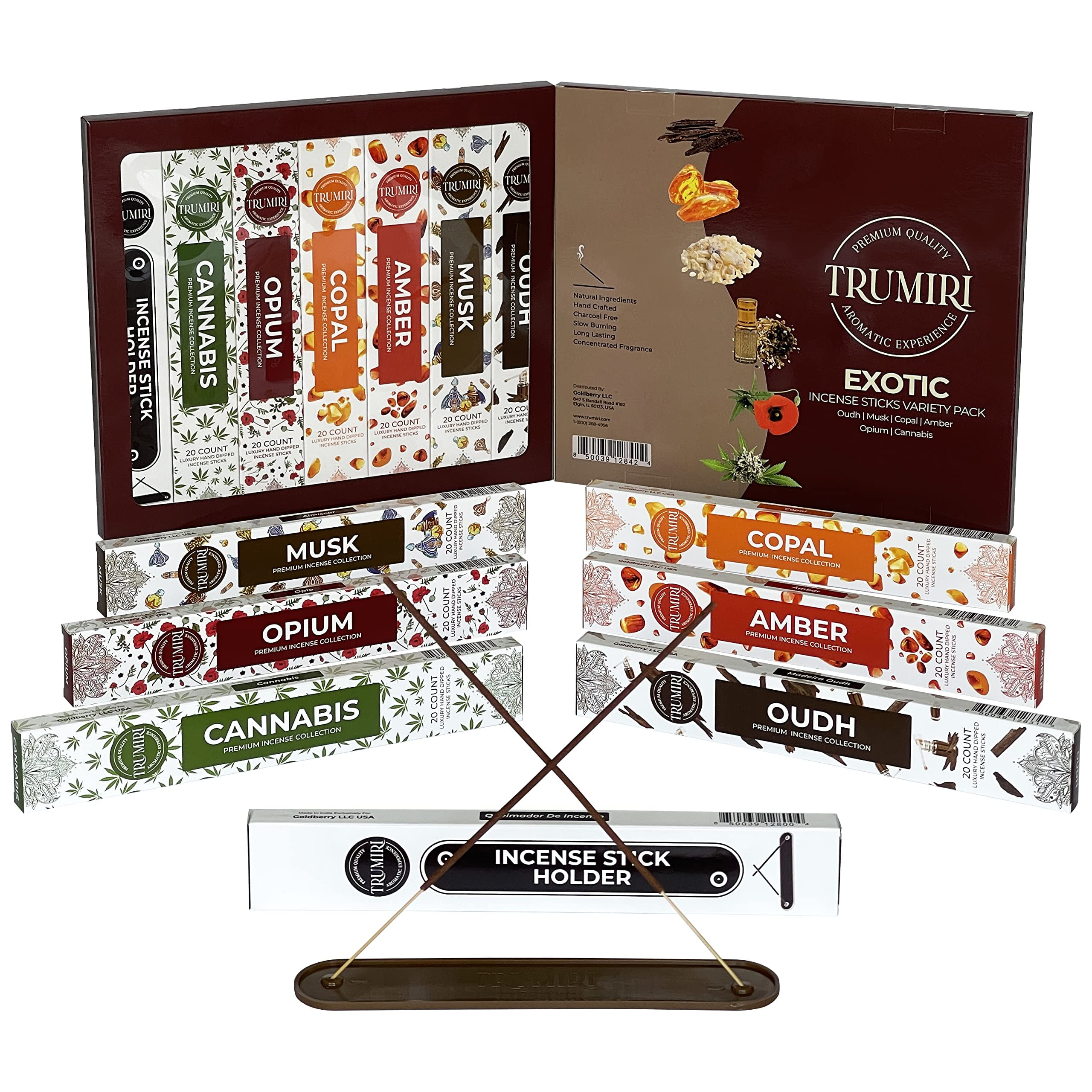 Trumiri Exotic Incense Sticks Variety Pack & Incense Burner Gift Set Inciensos Aromaticos