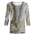 thumbnail image 4 of Blouse d'Été Mode Femme Manches Courtes Col Rond Rétro Imprimé Hauts Amples Blouse Manches Trois-Quarts Robe Blouses pour Femmes en Liquidation, 4 of 4