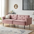 thumbnail image 2 of Mxfurhawa Futon Sofa Bed, 74" Convertible Sleeper Couch, Upholstered Loveseat with Adjustable Back, Arms and High Strength Metal Legs, Memory Foam Cushion, Suit for Living Room Office (Velvet - Pink), 2 of 7