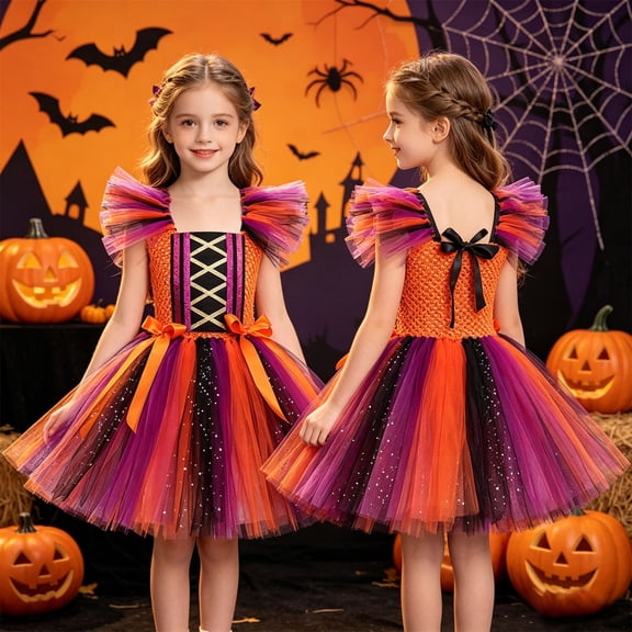 NinXxx Witch Dress Halloween Party Performance Dress Up Costume Orange 3-4 Years