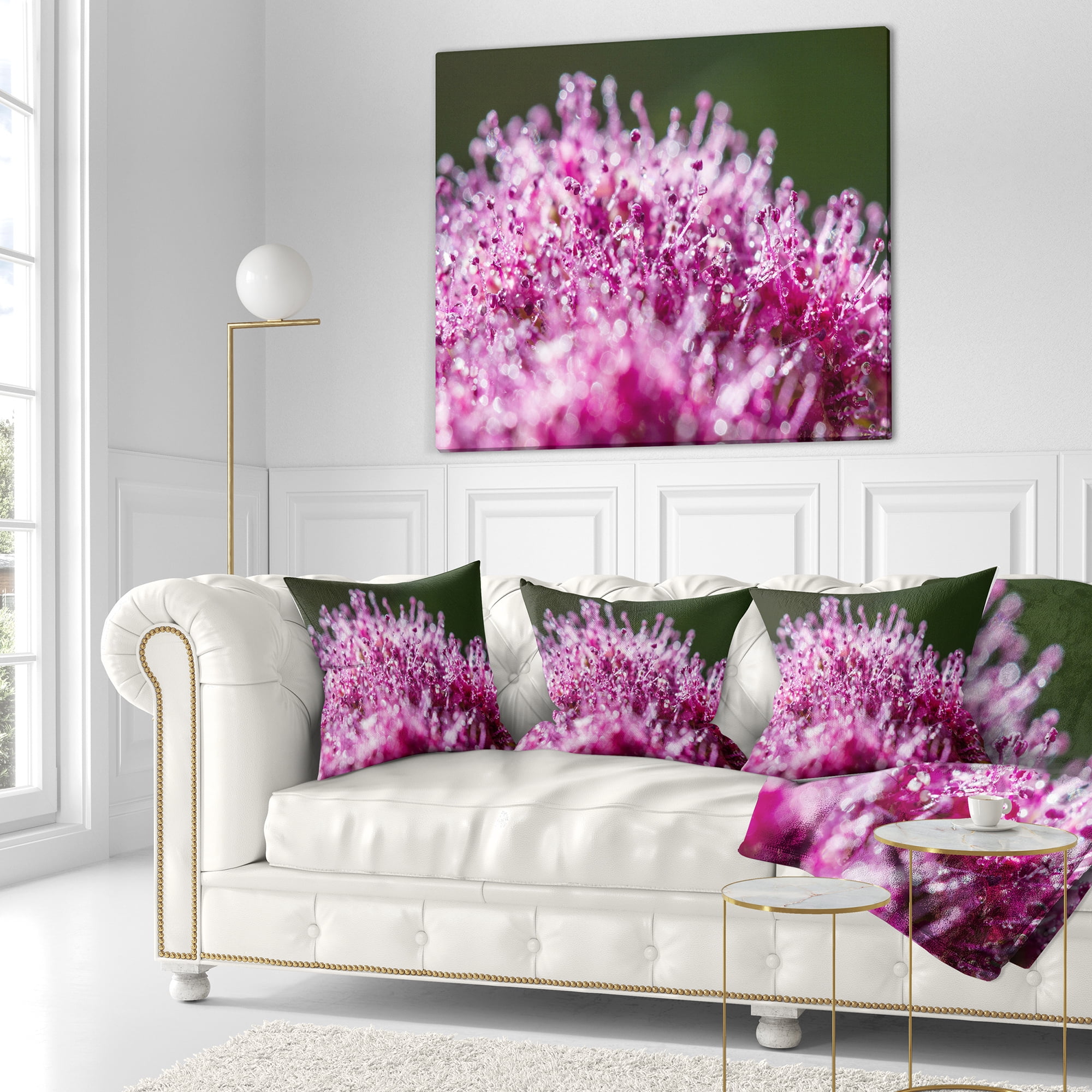 Designart Pink Little Flowers Close up View - Floral Throw Pillow - 16x16