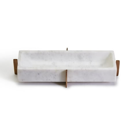 

Two s Company White Marble Rectangular Tray with Gold Stand