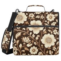 FORMRS Zipper Binder with Shoulder Strap 1.5-inch Ring 500 Sheet Capacity File Bag, Brown Floral