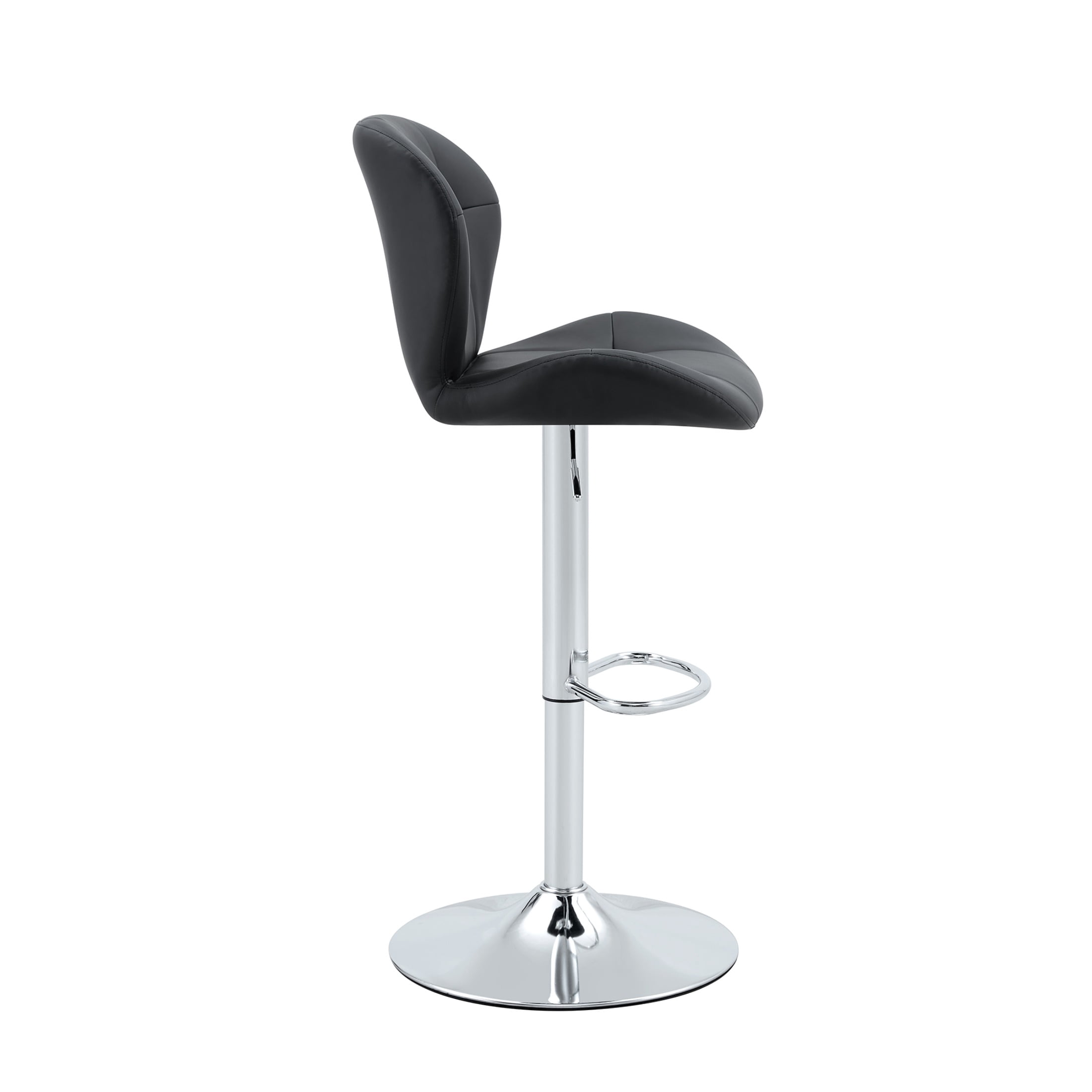 Bar Stools Set of 2, Black PU Leather Upholstered Adjustable Swivel Barstools, Adjustable Height Bar Chairs with Silver Metal Base & Footrest for Kitchen Island, Pub, Bar