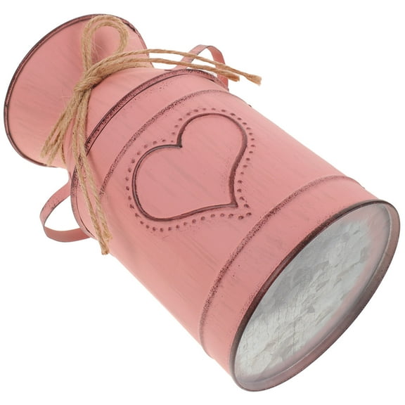 HAMPPLIES 1Set Rustic Metal Flower Bucket Cylindrical Pink Iron Vintage Vase for Flowers 7.7X4.1in