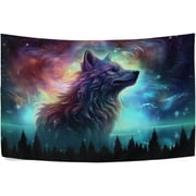 Bestwell Sky Wolf Tapestry Hippie Wall Hanging Tapestries Aesthetic Decorative for Living Room Bedroom Ceiling 80x60In