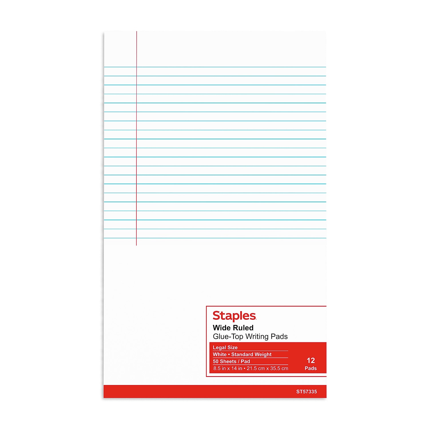 Staples 8-1/2" x 14" White Glue-Top Notepad Wide Ruled 12/Pack TR57335/185322