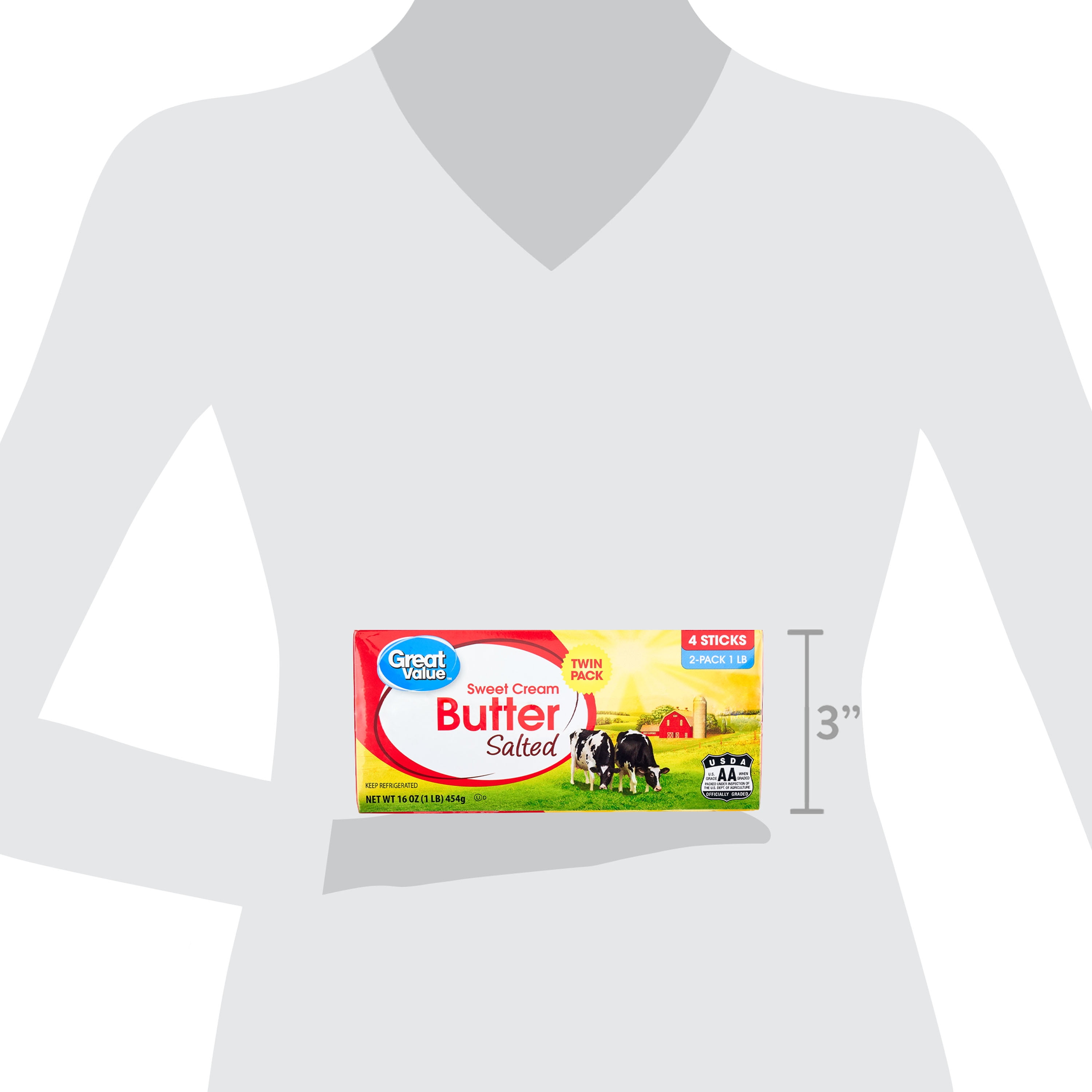 Great Value Sweet Cream Salted Butter Twin Pack, 16 oz, 4 Sticks