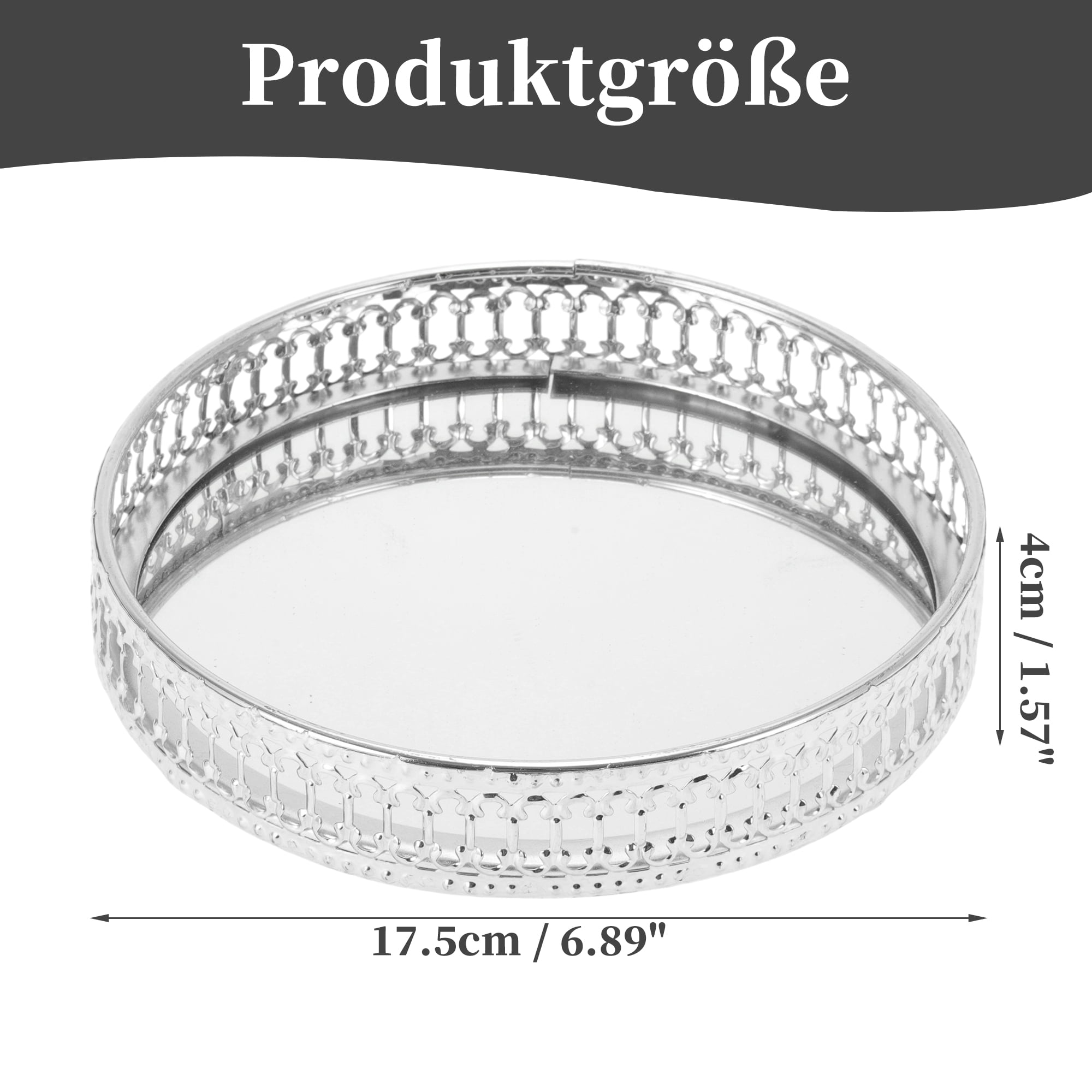 Unique Bargains Mirror Tray Round Metal Perfume Tray Glass Candle Serving Decorative Tray