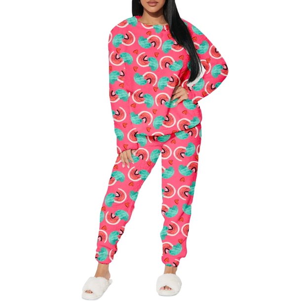 Conjunto de Pijama para Mujer Shendy Vendy Manga Larga Cuello Redondo con Estampado Transpirable