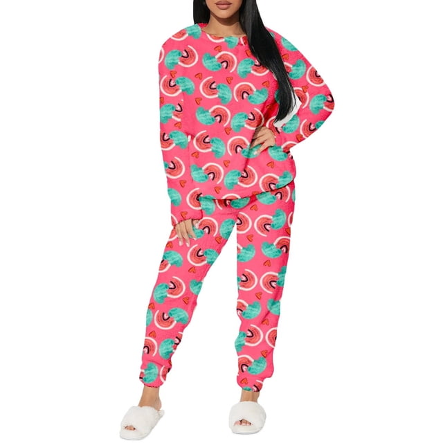 Conjunto de Pijama para Mujer Shendy Vendy Manga Larga Cuello Redondo con Estampado Transpirable