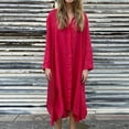 thumbnail image 2 of Wyobmus Womens Summer Linen Dresses Rolled-Up Long Sleeve Button Down Maxi Shirt Dress Casual Solid Color Turndow Collar Dress With Pocket Red, 2 of 5