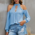 thumbnail image 2 of aidice Off the Shoulder Tops for Women Casual High Neck Long Sleeve Loose Keyhole Solid Color Shirts, 2 of 4