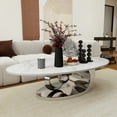 thumbnail image 4 of Oval Coffee Table Modern Minimalist Faux Marble Top with Sculptural Grey Stainless Steel Base Luxury SpaceSaving Design art deco coffee table 51.2"L x 27.6"W, 4 of 9