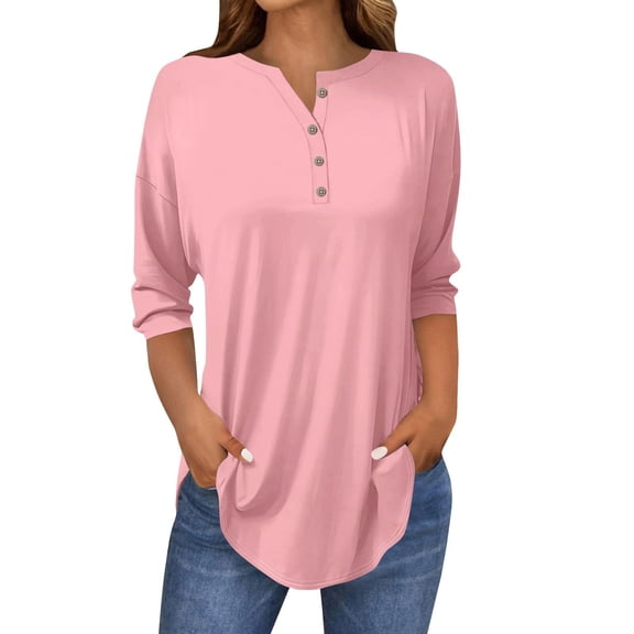Womens Tops 3/4 Length Sleeve Tops Neck Casual Print Tunic T Shirts Three Quarter Length Tops Blouses For Women
