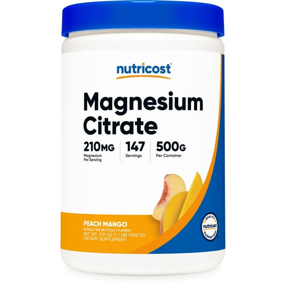 Nutricost Magnesium Citrate Powder (Peach Mango, 500 Gram) - Non-GMO Supplement