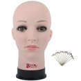 thumbnail image 1 of BHD BEAUTY Cabeza de maniquí calva beige cosmetología profesional femenina para hacer pelucas exhibición pelucas anteojos pelos con pasadores en T 22", 1 of 2