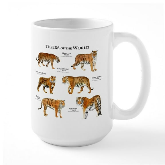 CafePress - Tigers Of The World Large Mug - 15 oz Ceramic Large White Novelty Mug