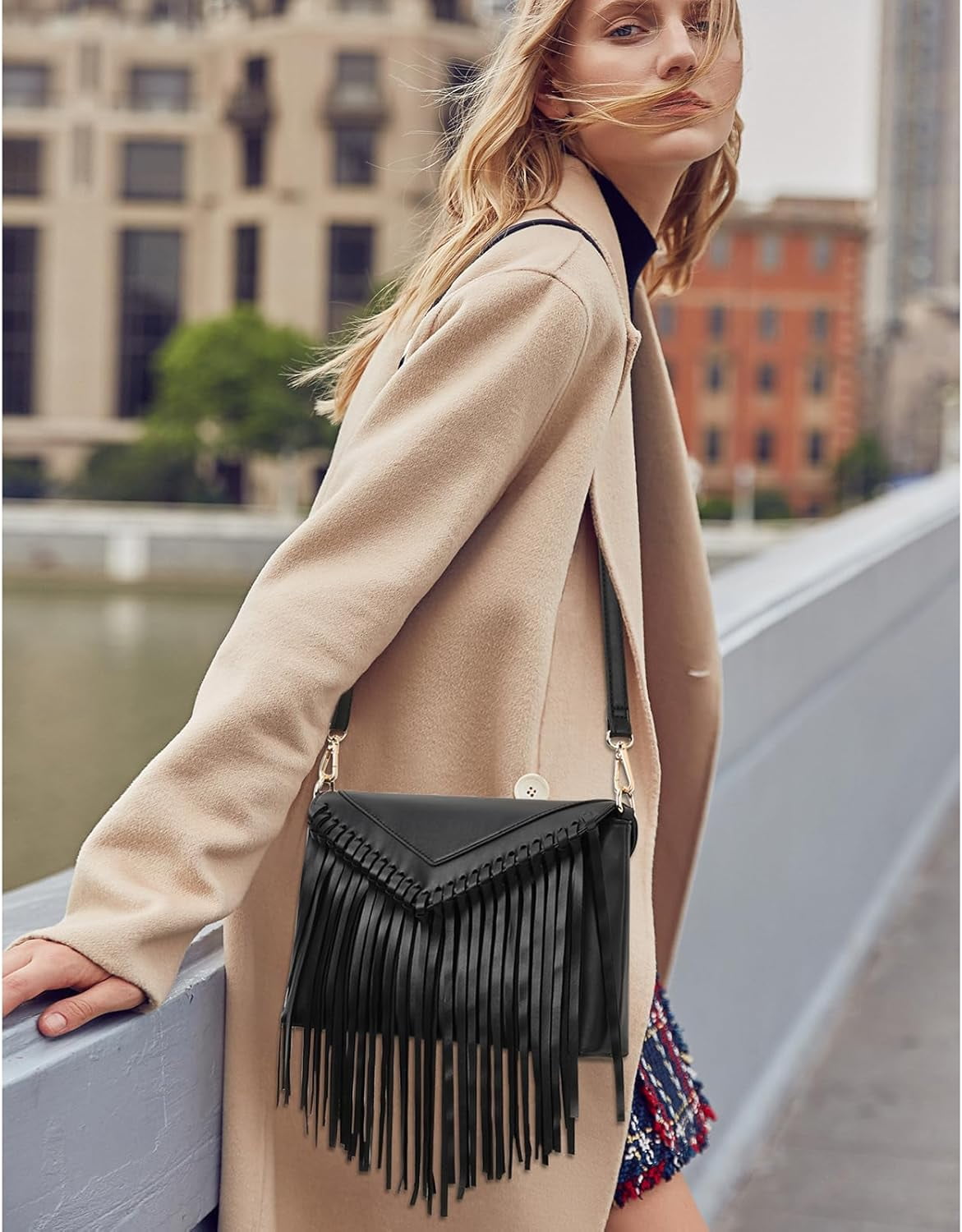 Tassel Crossbody Purse for Women PU Leather Western Hobo Fringe Handbag Shoulder Bag