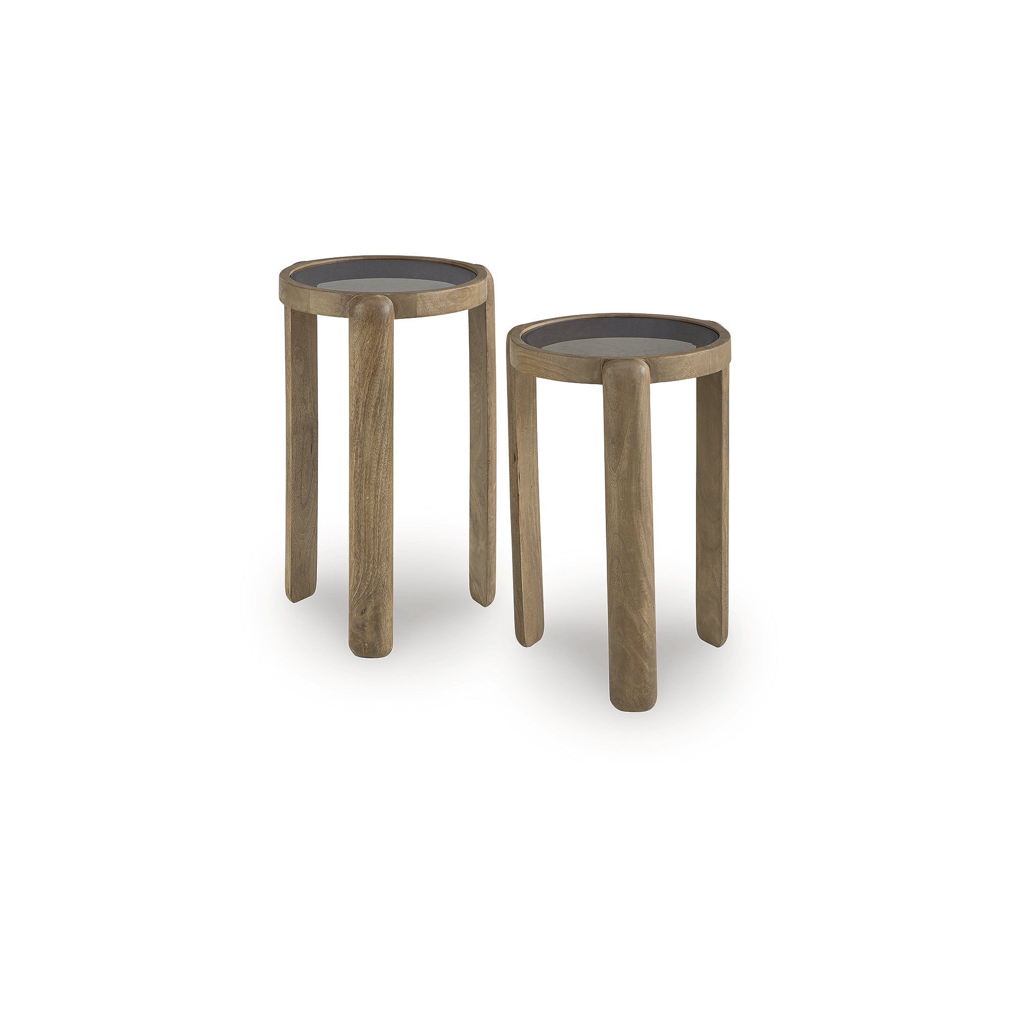 Signature Design by Ashley Jossor Accent Table Set, Mango Wood with Glass Tops, Light Brown