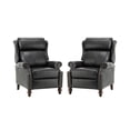 thumbnail image 3 of Genuine Leather Manual Recliner Set of 2, Wingback Push Back Recliner with Solid Wood Legs, Black, 3 of 10