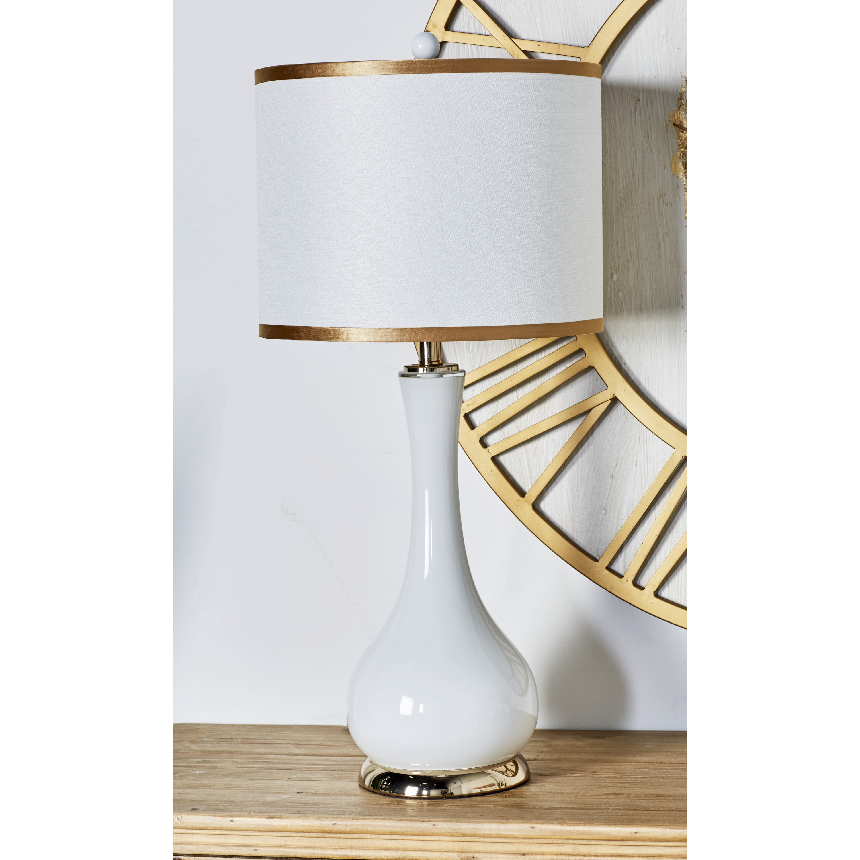 DecMode 29" White Table Lamp with White Linen Shade (2 Count)