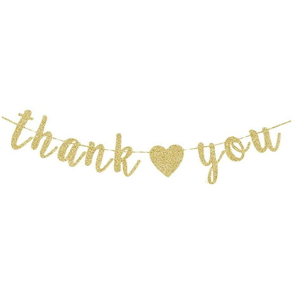 Thank You Banner, Thanksgiving, Friendsgiving, Thank You Party Decorations, Shiny Gold Gliter Paper Sign Decors