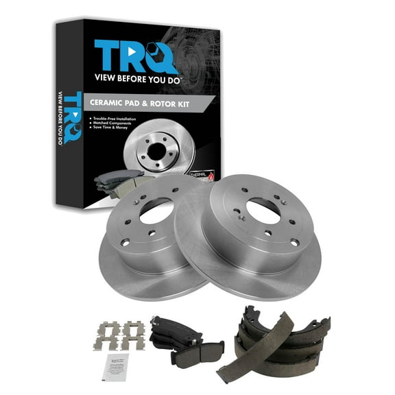 TRQ Rear Brake Pad & Rotor Kit Brake Pads Brake Rotor Parking Brake Shoe Set Ceramic Fits Select 2007-2009 Hyundai Santa Fe