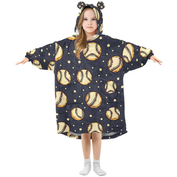 joogoo Wearable Blanket Hoodie for Retro Baseball Oversized Sherpa Hooded 3-14 YR M