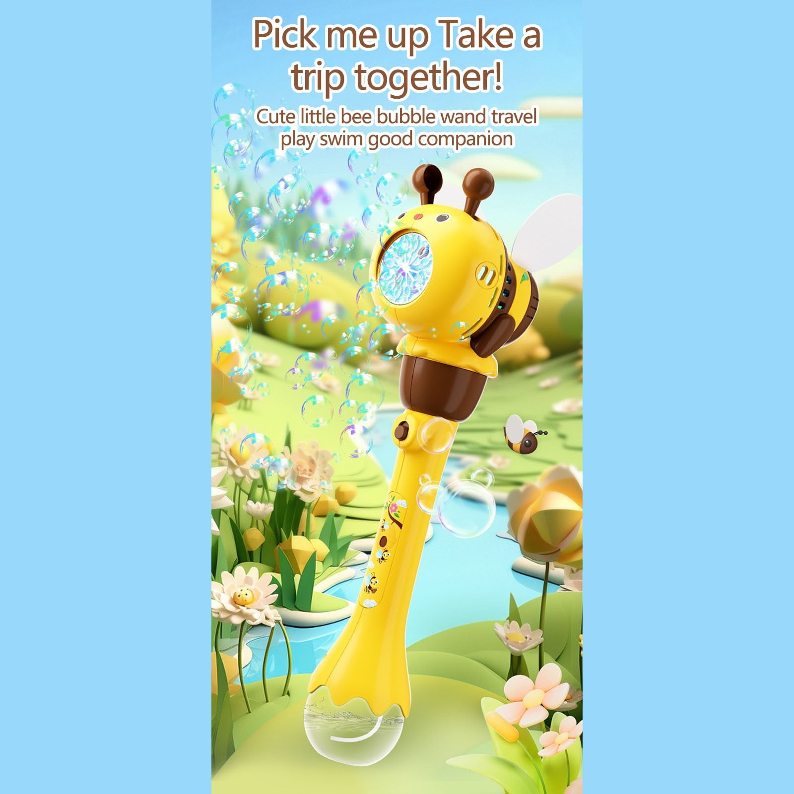 Adorable Bee Automatic Bubble Machine with Flashing LED Lights and Continuous Bubble Blowing for Outdoor Fun, Party Events, Summer Gatherings and Backyard Entertainment with High Capacity Battery