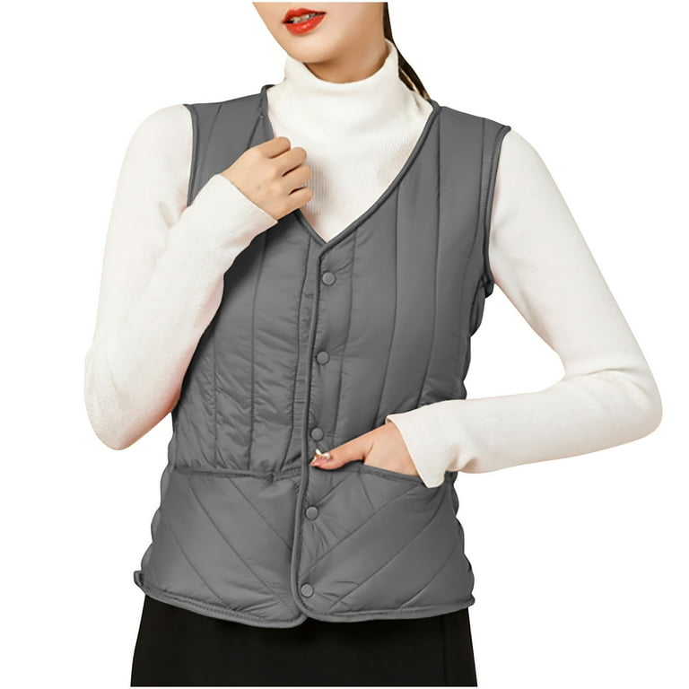 SELONE Womens Puffer Vest Thick Sleeveless Jacket Collarless Short Zip Up Coat Loose Fashionable Solid Outerwear with Pockets Winter Overcoat Outwear Coat Clothes for Women 2023 Gray M Walmart