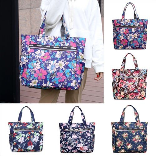 Women´s Large Capacity Zipper Shoulder Handbag Lady Fashion Canvas Printing Floral Pattern Portable Shopping Tote Bag