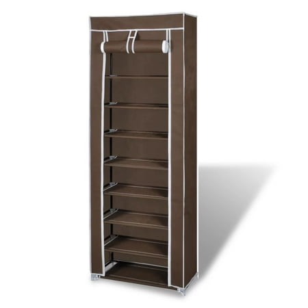 vidaXL Fabric Shoe Cabinet with Cover Shoe Rack Storage Organizer Black/Brown