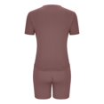 thumbnail image 7 of Htigea Womens Workout Sets Casual Cute Comfy Tracksuit Outfits Summer Short Sleeve Tops 2 Piece Shorts Set Today Deals Coffee,XL, 7 of 7