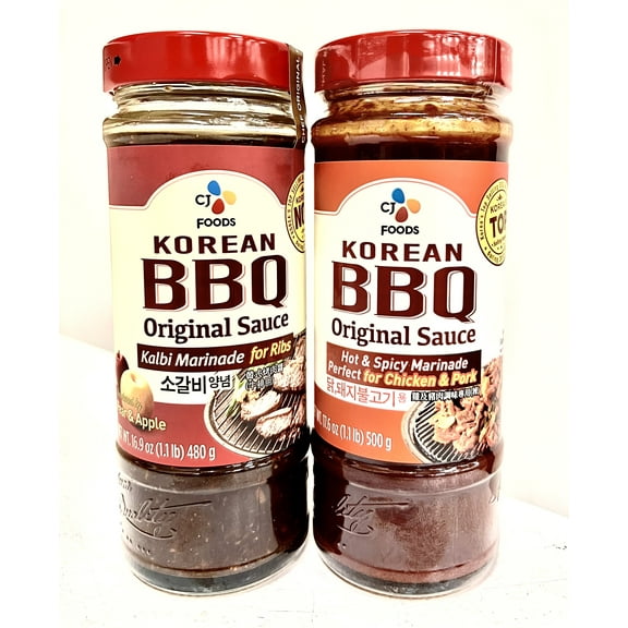 Korean BBQ Sauce KALBI & Hot-Spicy Chicken Pork Marinade | CJ Foods |  (Pack of 2)