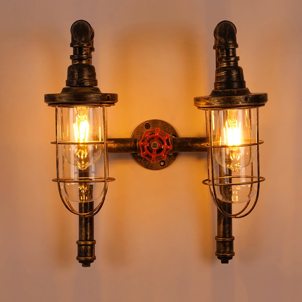 FOGGBET Vintage Wall Light Industrial Water Pipe Wall Lamp Glass Lampshade Wall Sconce
