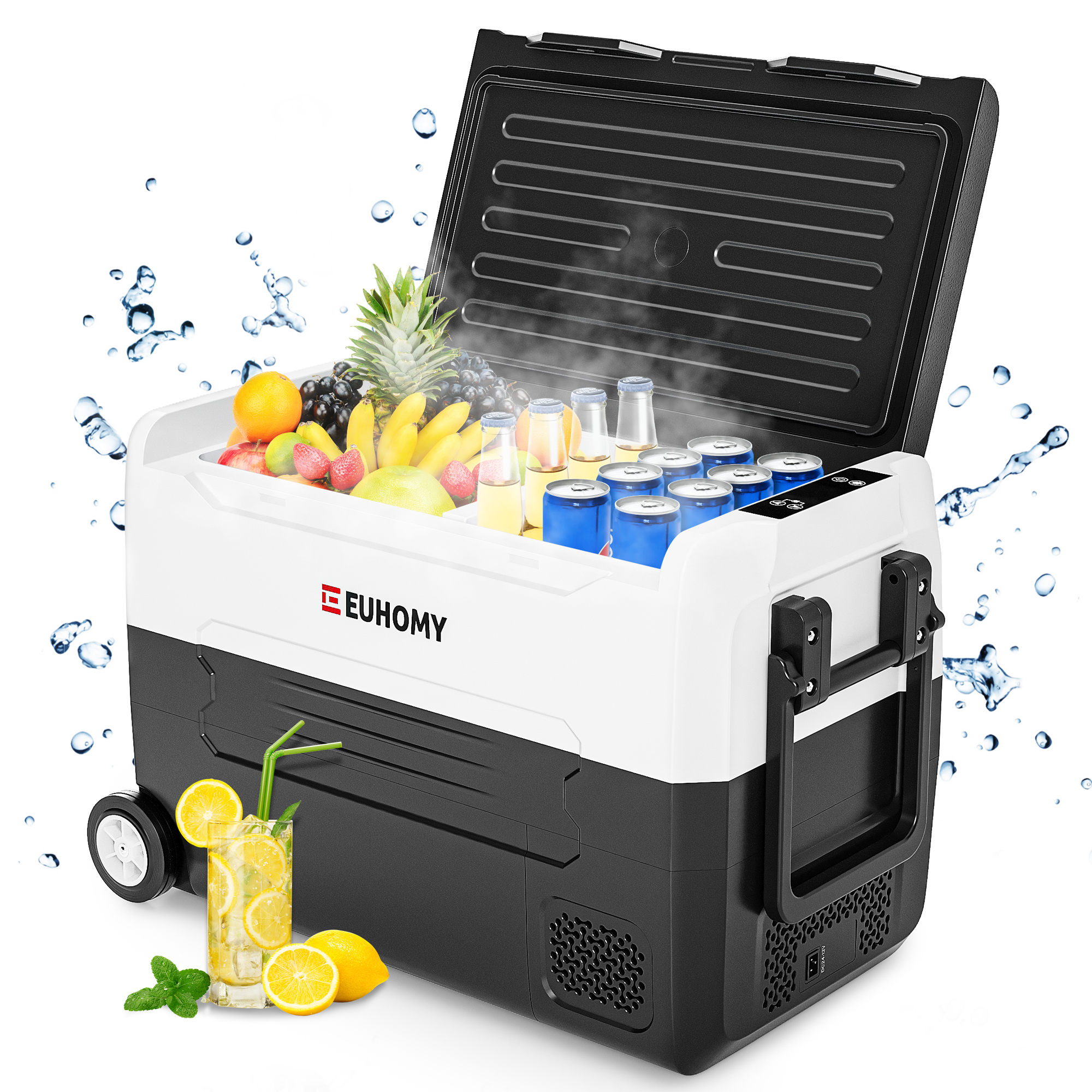 Euhomy 48Qt 12V Portable Car Refrigerator, 4°F68°F, Dual Zones, AC/DC