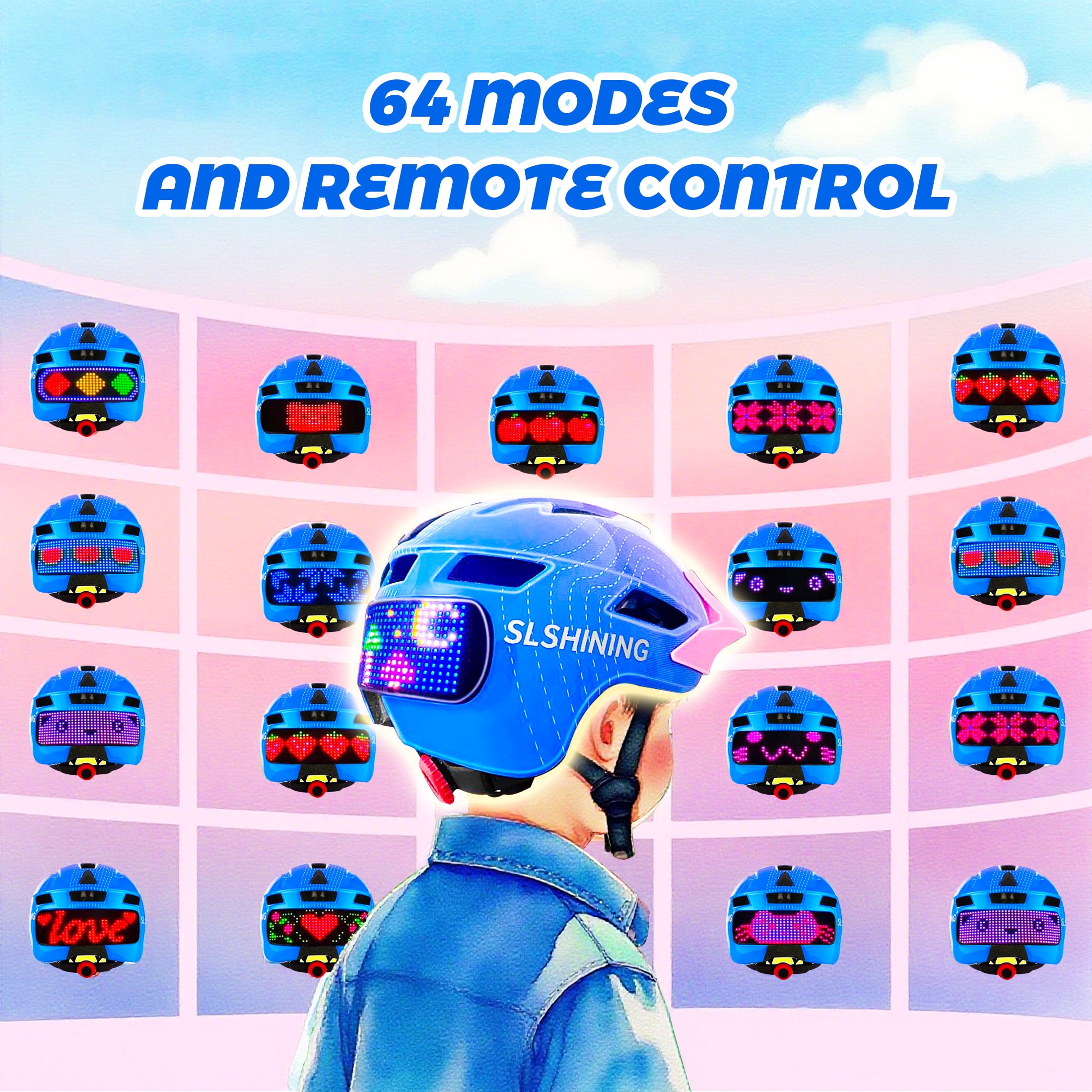 Kids Bike Helmet with LED Display & Remote Control, 64 Light Patterns, Turn & Stop Signals, Multi-Sport Helmet for Toddler & Youth Ages 3-14, Safe for Boys Girls Bicycle Scooter Mountain Bike