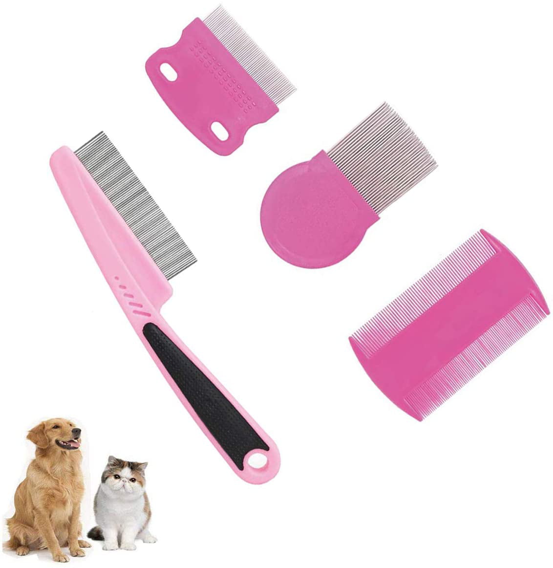 4 Pack Pet Flea Comb Tear Eye Stain Remover Dog Cat Combs, Hair Brush