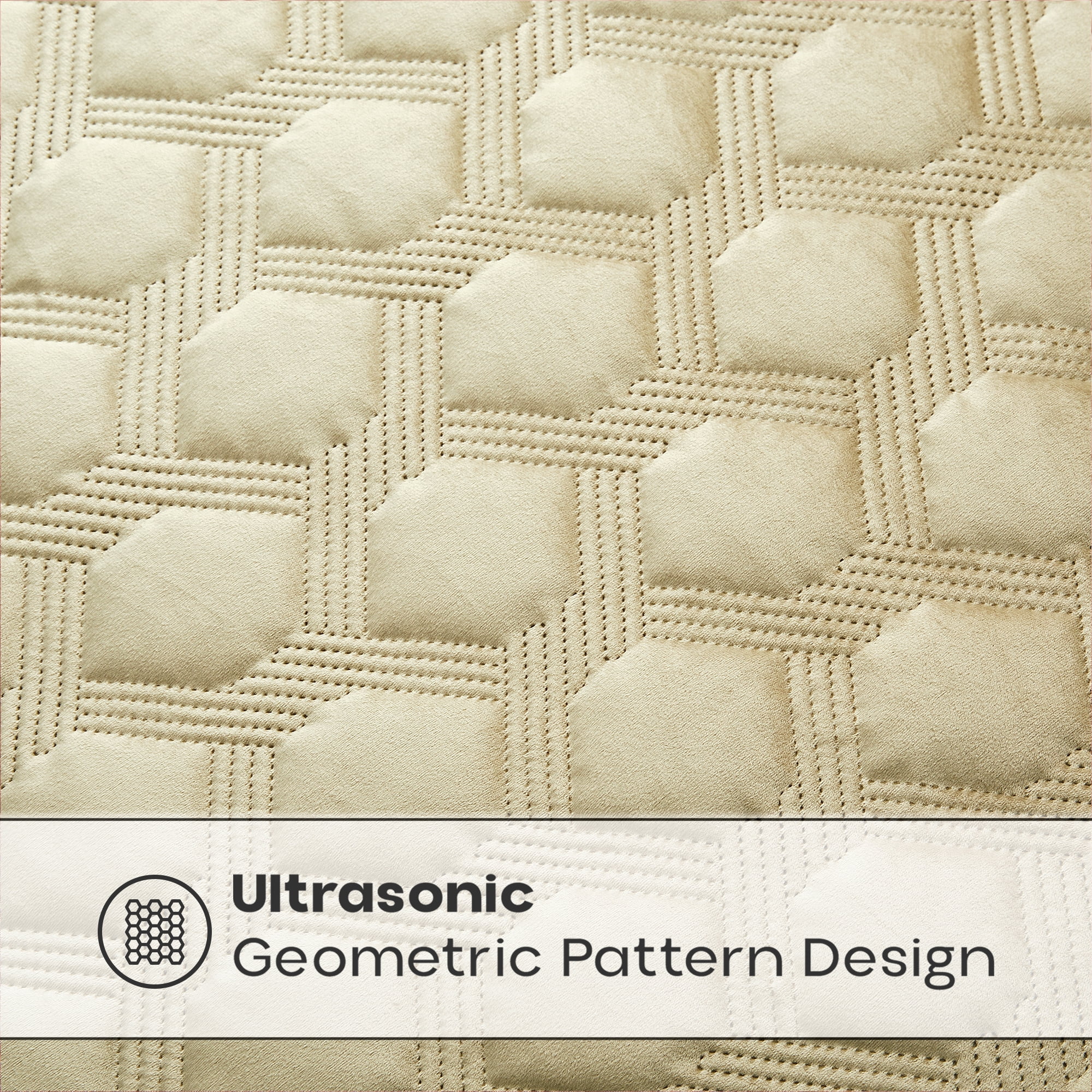 IR Imperial Rooms Velvet Quilt Set 3 Piece Geometric Ultrasonic Embossed Bedspread Reversible 350GSM Soft Brushed Microfiber Beige Full/Queen