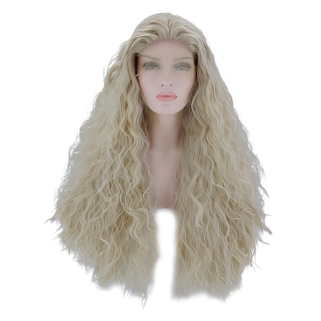 Unique Bargains Perruques à Lace Front pour Femmes 24 Pouces Blond Long Ondulé avec Bonnet de Perruque