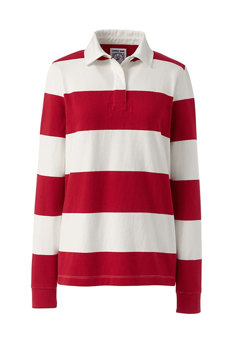 Lands End Womens Plus Size Long Sleeve Polo Rugby Shirt Stripe 