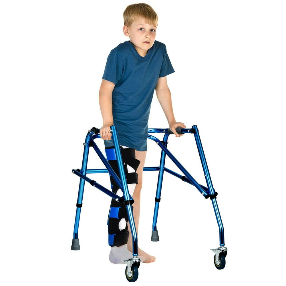Gymax Folding Adjustable Walker Small Aluminum Walker w/ Wheel for