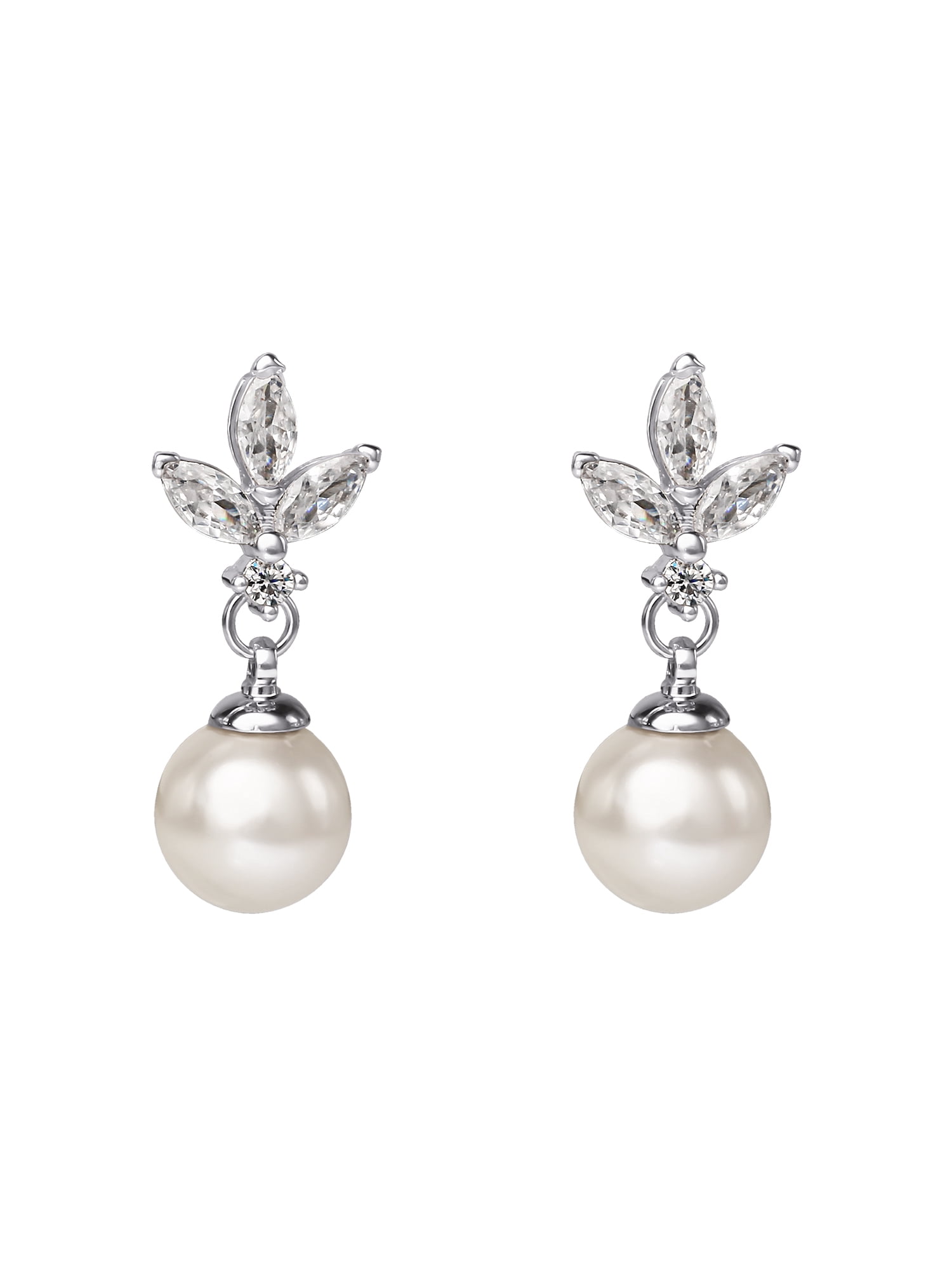 Believe By Brilliance Women's Silver Plated Cubic Zirconia and Simulated Pearl Pendant and Earring Set, 18" + 2"
