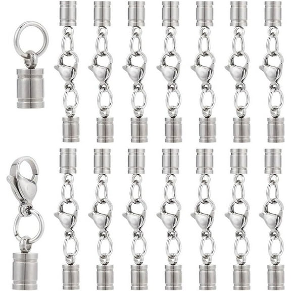 20 Sets Leather Cord End Cap with Lobster Claw Clasps 304 Stainless Steel Endcaps with Clasps Tail Buckle