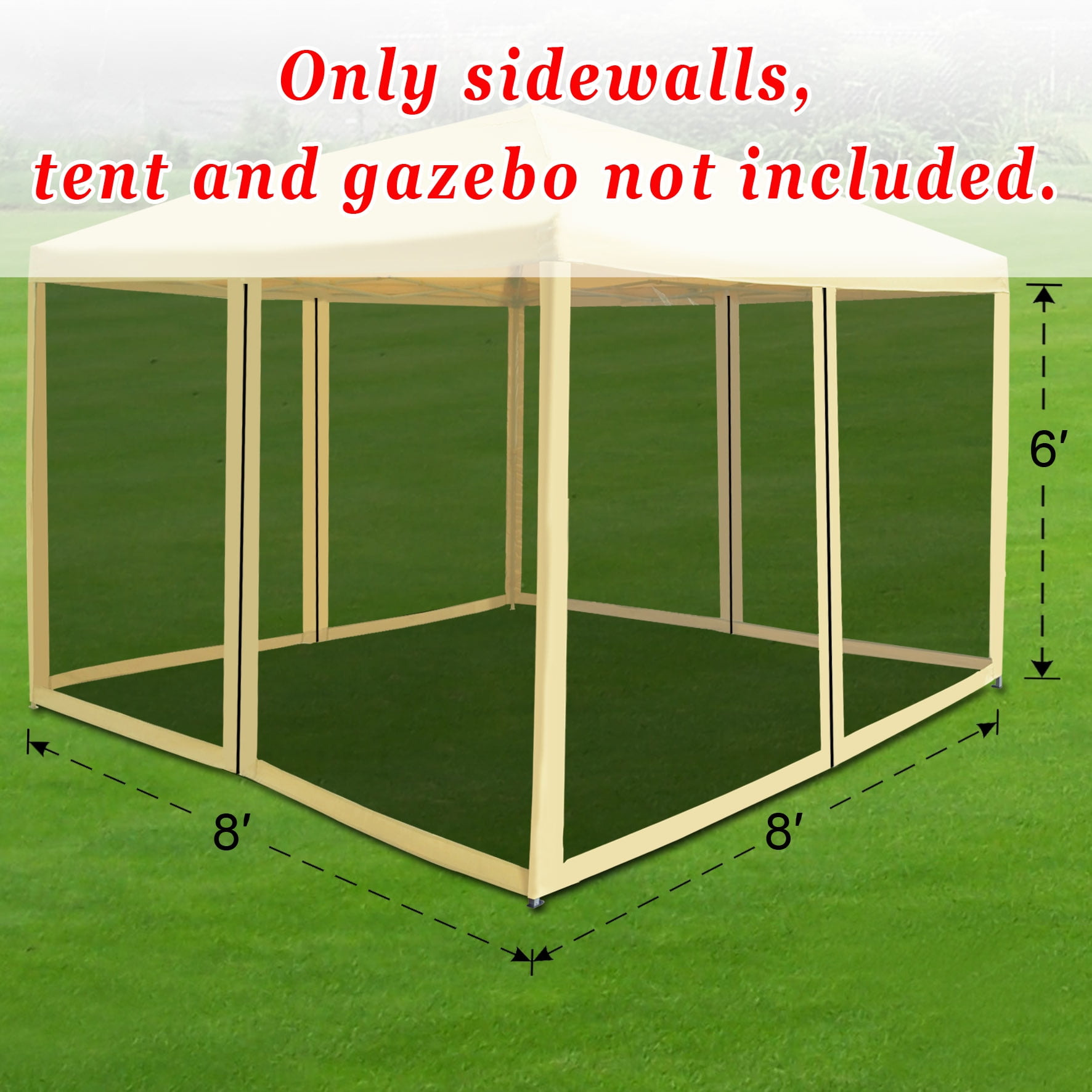 Sunny Replacement Mosquito Netting for 8 x 8 Gazebo, Zippered Mesh Sidewalls, Pack of 4