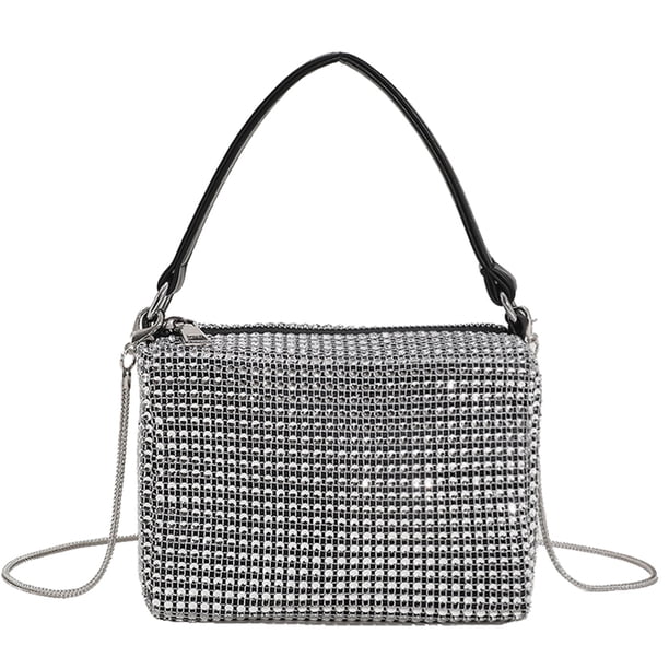 Bolso de hombro con diamantes de imitación para mujer, bolso cruzado con cadena de embrague de diamantes (negro) Likrtyny Para estrenar