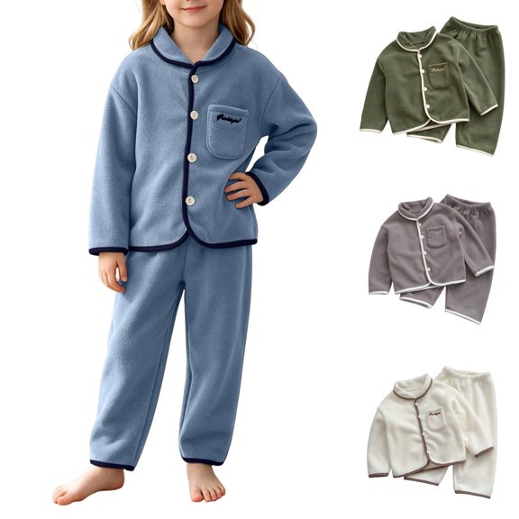 Asxite Toddler Fall Outfits Solid Fleece Lapel Top Straight Leg Pants Casual Loose Breathable 2 Piece Set 10T