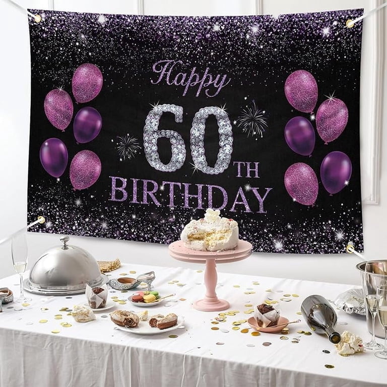Striscione Compleanno 60 Anni – Banner Olografico Rosa, Lunghezza 2,7 M, Decorazione Festa - 2